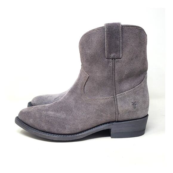 Frye Billy Short Suede Leather Western Booties Blue Ash Velour Pull On Size US 7 - Picture 4 of 10